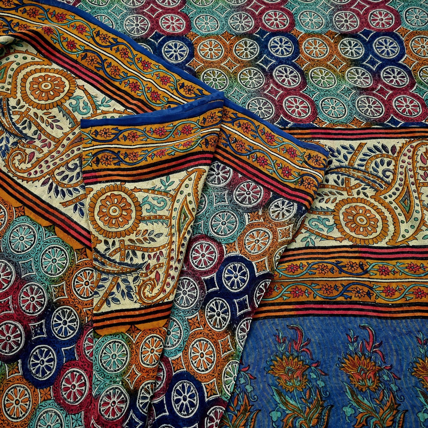 Indian Women Vintage Multi Sarees 100% Pure Georgette Silk Printed Sari Sewing 5yd Soft Craft Floral Design Wrap Boho Dress Making