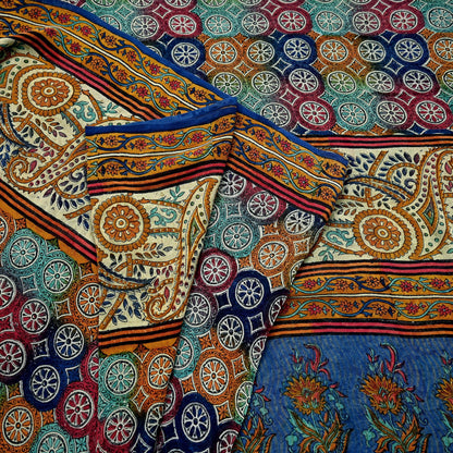 Indian Women Vintage Multi Sarees 100% Pure Georgette Silk Printed Sari Sewing 5yd Soft Craft Floral Design Wrap Boho Dress Making