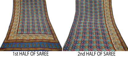 Indian Women Vintage Multi Sarees 100% Pure Georgette Silk Printed Sari Sewing 5yd Soft Craft Floral Design Wrap Boho Dress Making