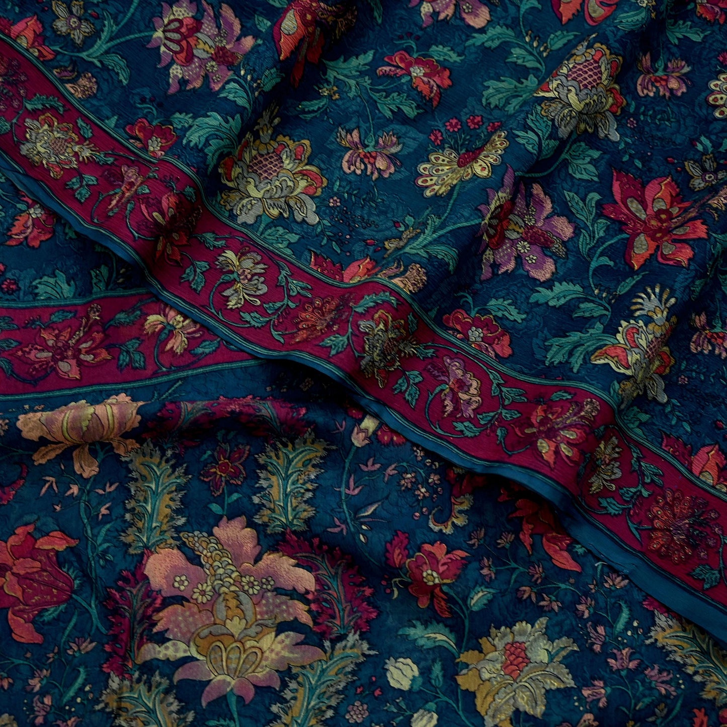 Women Vintage Sari Green Pure Chiffon Silk Printed Sarees Craft Fabric Sewing 5Yd Soft Dress Making Crafting Quilting Upcycle Used