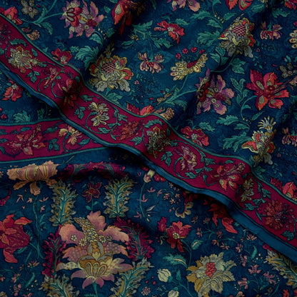 Women Vintage Sari Green Pure Chiffon Silk Printed Sarees Craft Fabric Sewing 5Yd Soft Dress Making Crafting Quilting Upcycle Used