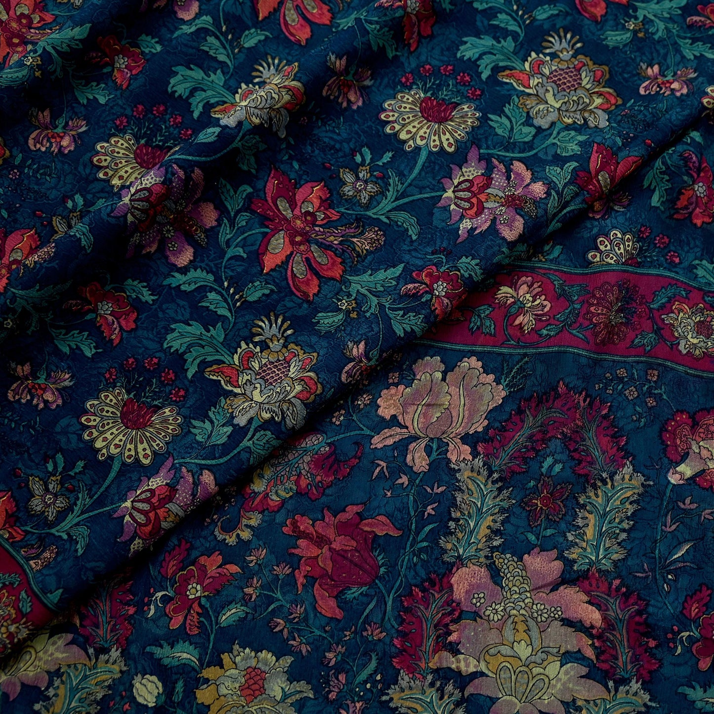 Women Vintage Sari Green Pure Chiffon Silk Printed Sarees Craft Fabric Sewing 5Yd Soft Dress Making Crafting Quilting Upcycle Used