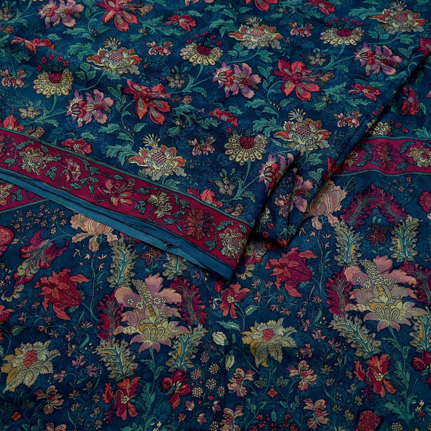 Women Vintage Sari Green Pure Chiffon Silk Printed Sarees Craft Fabric Sewing 5Yd Soft Dress Making Crafting Quilting Upcycle Used