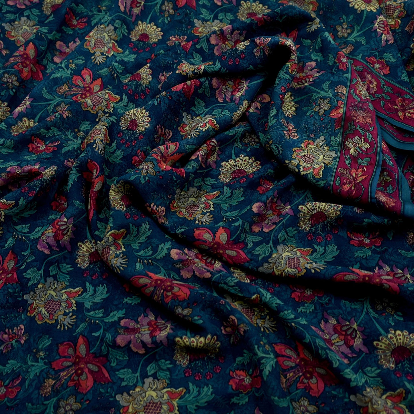 Women Vintage Sari Green Pure Chiffon Silk Printed Sarees Craft Fabric Sewing 5Yd Soft Dress Making Crafting Quilting Upcycle Used