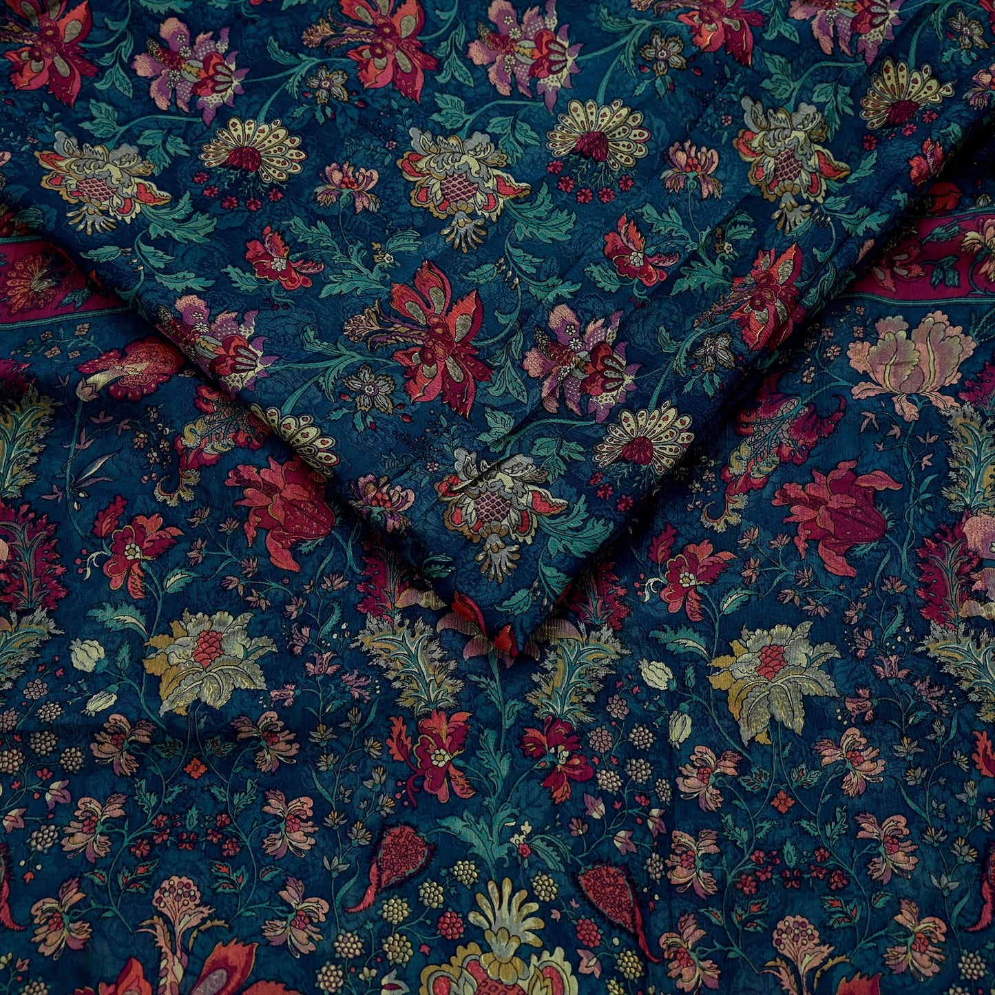 Women Vintage Sari Green Pure Chiffon Silk Printed Sarees Craft Fabric Sewing 5Yd Soft Dress Making Crafting Quilting Upcycle Used