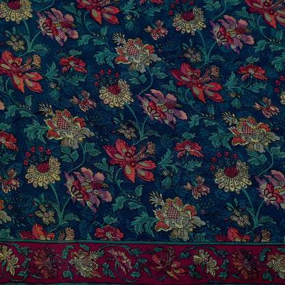 Women Vintage Sari Green Pure Chiffon Silk Printed Sarees Craft Fabric Sewing 5Yd Soft Dress Making Crafting Quilting Upcycle Used