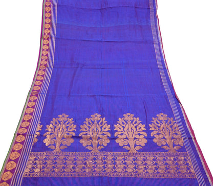 Vintage Blue Banarasi Silk Saree Handwoven Pure Silk Zari Sari Fabric 6 Yard Indian Textile for Dressmaking & Quilting