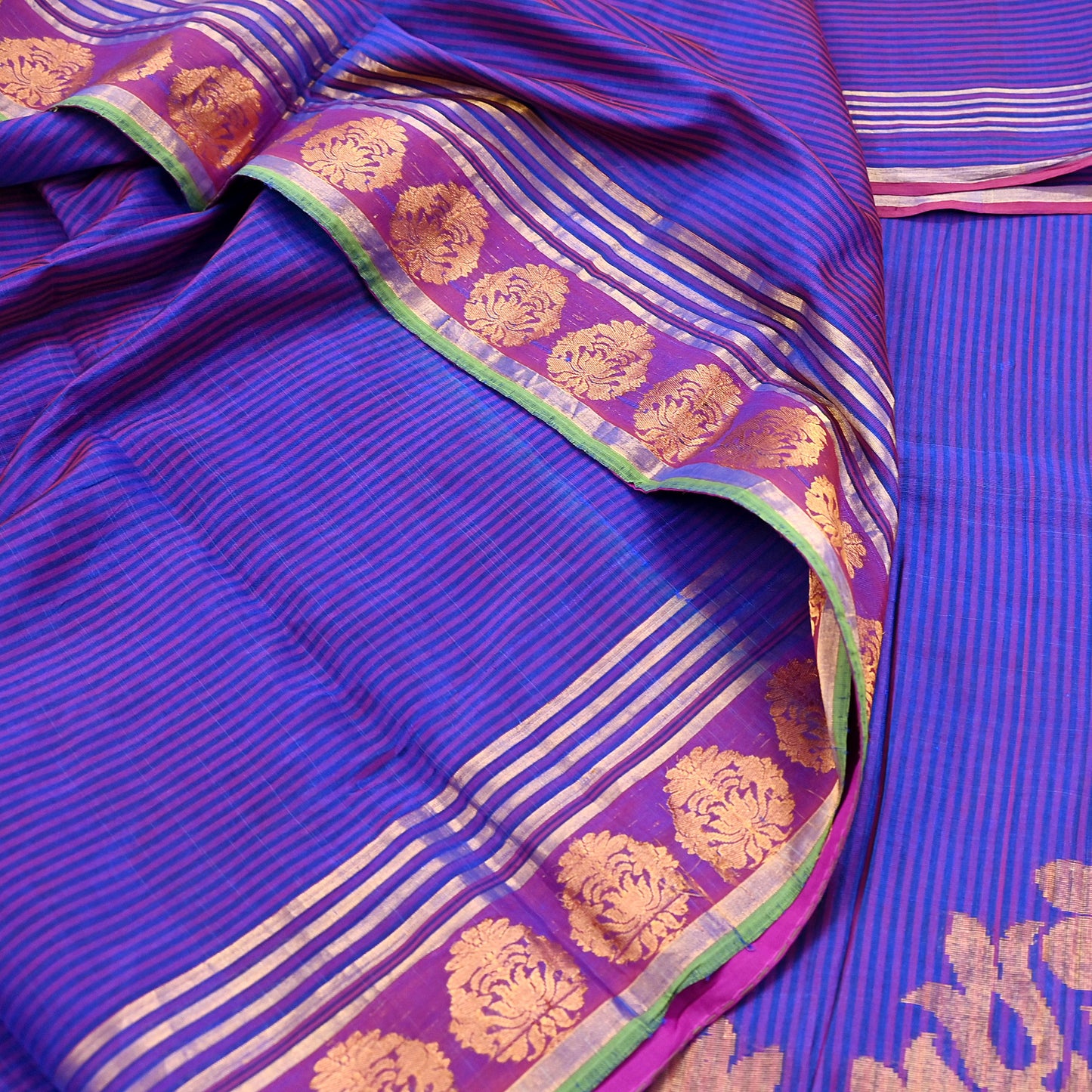 Vintage Blue Banarasi Silk Saree Handwoven Pure Silk Zari Sari Fabric 6 Yard Indian Textile for Dressmaking & Quilting
