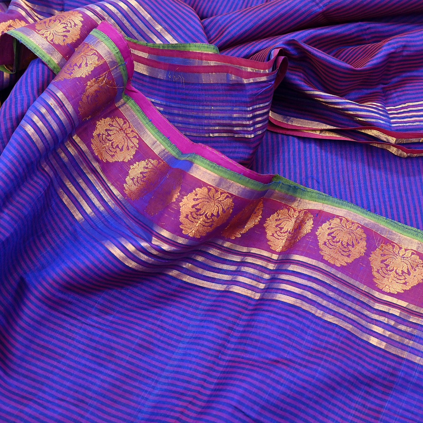 Vintage Blue Banarasi Silk Saree Handwoven Pure Silk Zari Sari Fabric 6 Yard Indian Textile for Dressmaking & Quilting