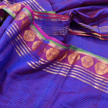 Vintage Blue Banarasi Silk Saree Handwoven Pure Silk Zari Sari Fabric 6 Yard Indian Textile for Dressmaking & Quilting