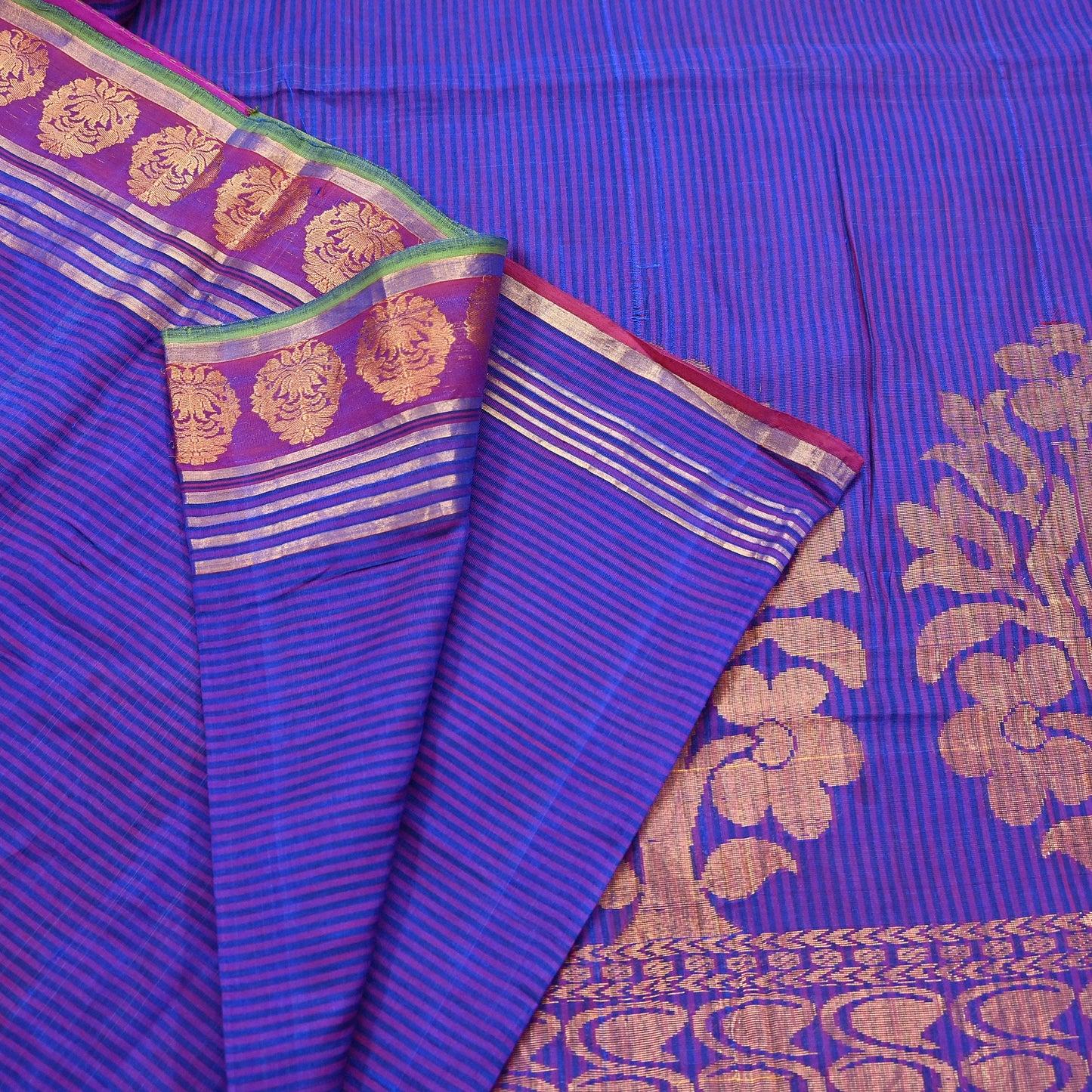 Vintage Blue Banarasi Silk Saree Handwoven Pure Silk Zari Sari Fabric 6 Yard Indian Textile for Dressmaking & Quilting