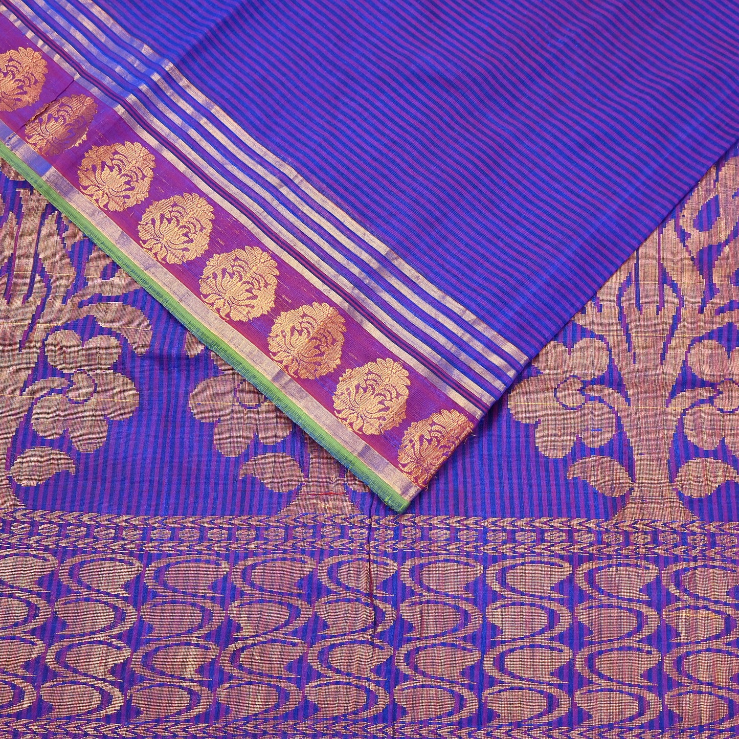 Vintage Blue Banarasi Silk Saree Handwoven Pure Silk Zari Sari Fabric 6 Yard Indian Textile for Dressmaking & Quilting