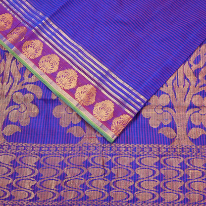 Vintage Blue Banarasi Silk Saree Handwoven Pure Silk Zari Sari Fabric 6 Yard Indian Textile for Dressmaking & Quilting
