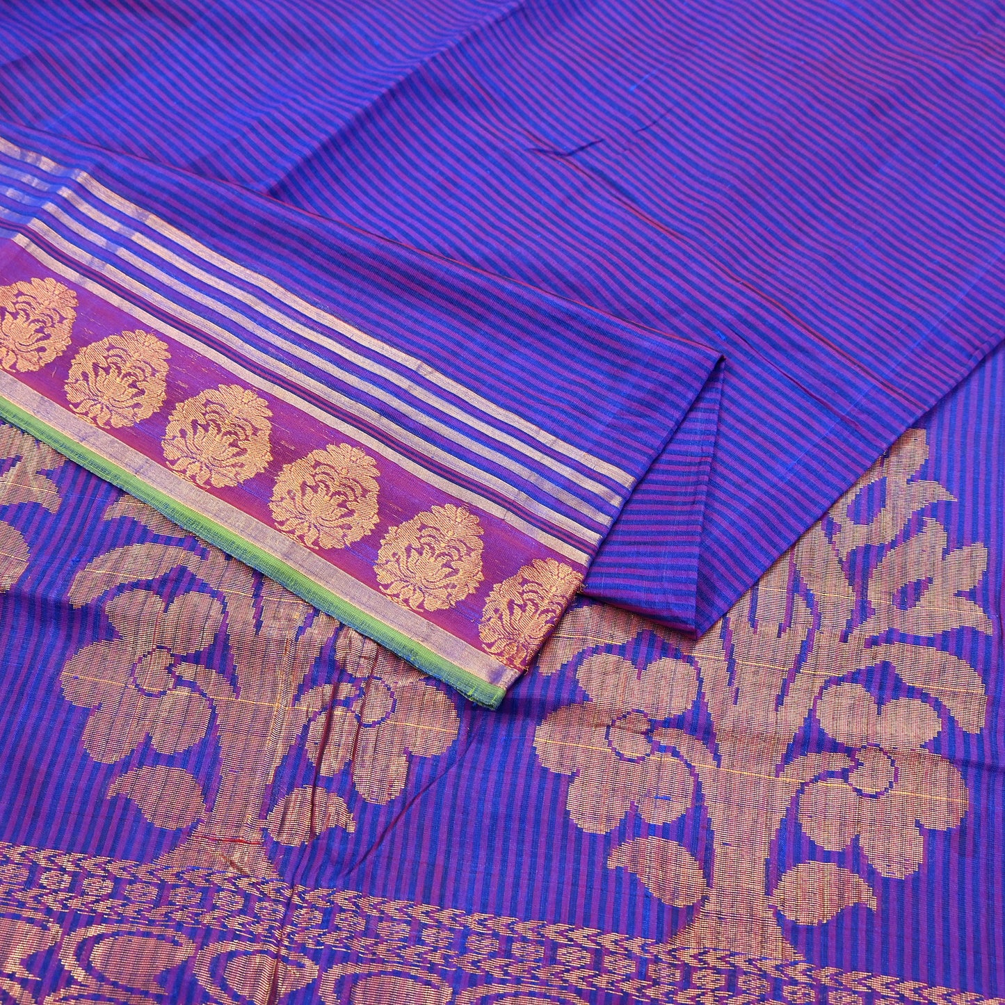 Vintage Blue Banarasi Silk Saree Handwoven Pure Silk Zari Sari Fabric 6 Yard Indian Textile for Dressmaking & Quilting