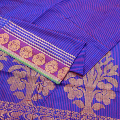 Vintage Blue Banarasi Silk Saree Handwoven Pure Silk Zari Sari Fabric 6 Yard Indian Textile for Dressmaking & Quilting