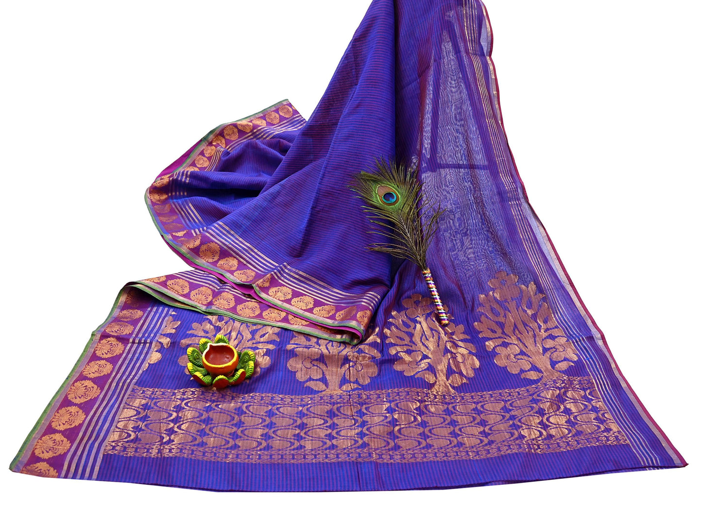 Vintage Blue Banarasi Silk Saree Handwoven Pure Silk Zari Sari Fabric 6 Yard Indian Textile for Dressmaking & Quilting