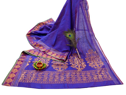 Vintage Blue Banarasi Silk Saree Handwoven Pure Silk Zari Sari Fabric 6 Yard Indian Textile for Dressmaking & Quilting