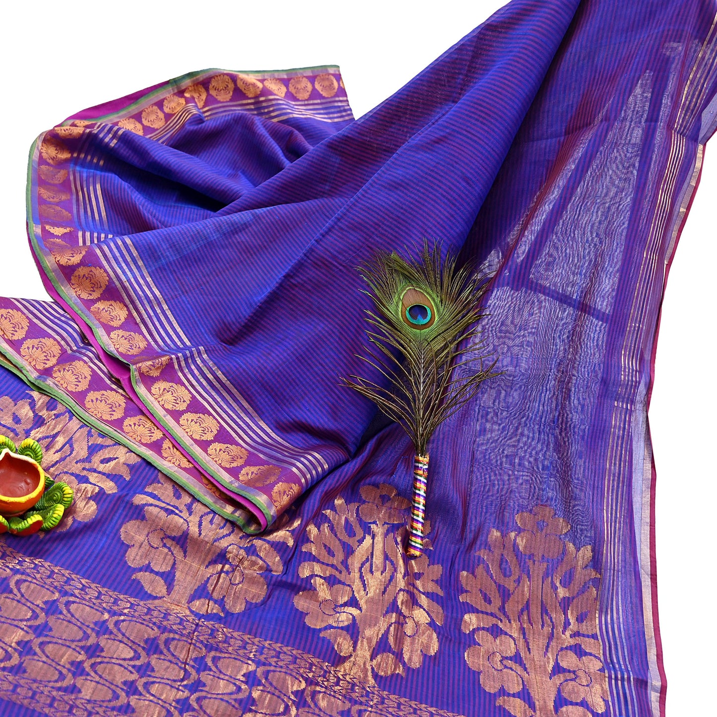 Vintage Blue Banarasi Silk Saree Handwoven Pure Silk Zari Sari Fabric 6 Yard Indian Textile for Dressmaking & Quilting
