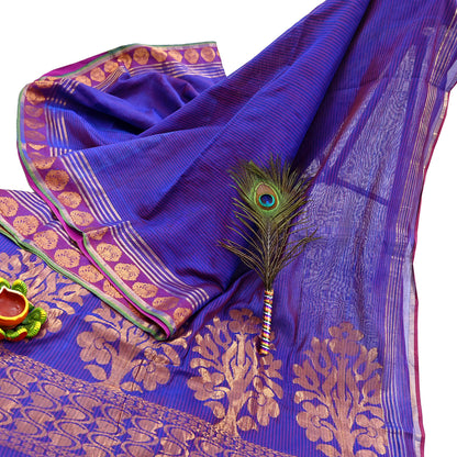 Vintage Blue Banarasi Silk Saree Handwoven Pure Silk Zari Sari Fabric 6 Yard Indian Textile for Dressmaking & Quilting