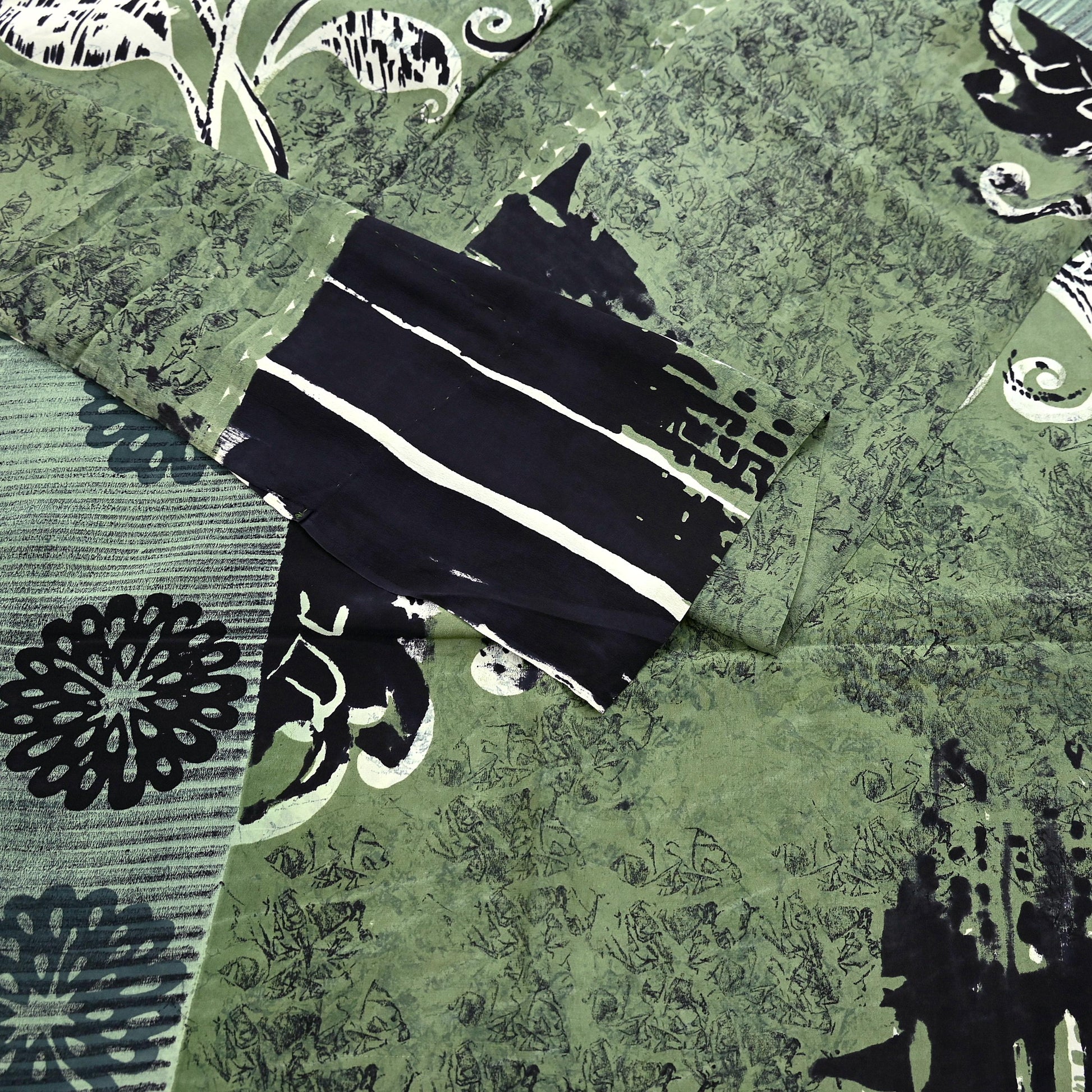 Black and white striped pure crepe silk saree