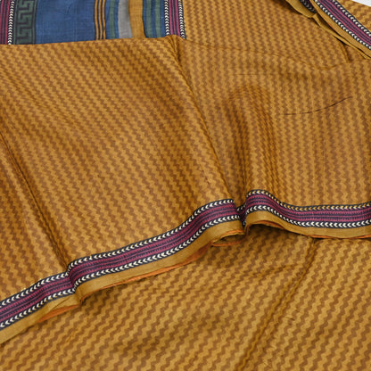 Indian Vintage Mustard Saree Pure Khadi Silk Handloom Printed Sari Fabric 5yd Ethnic Wear Sari Floral Designs Dress making Crafting