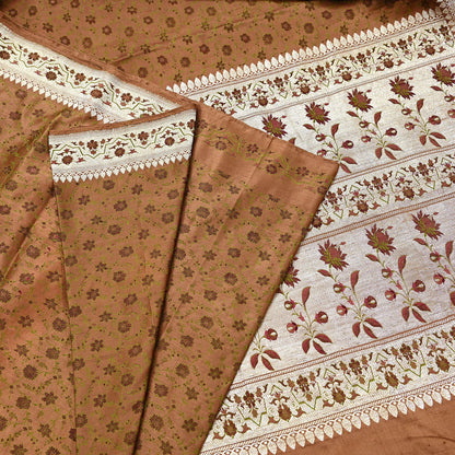 Indian Vintage Brown Heavy Wedding Saree Pure Satin Silk Woven Tanchoi Brocade Sari Fabric Golden Zari 5Yard Indian Sari