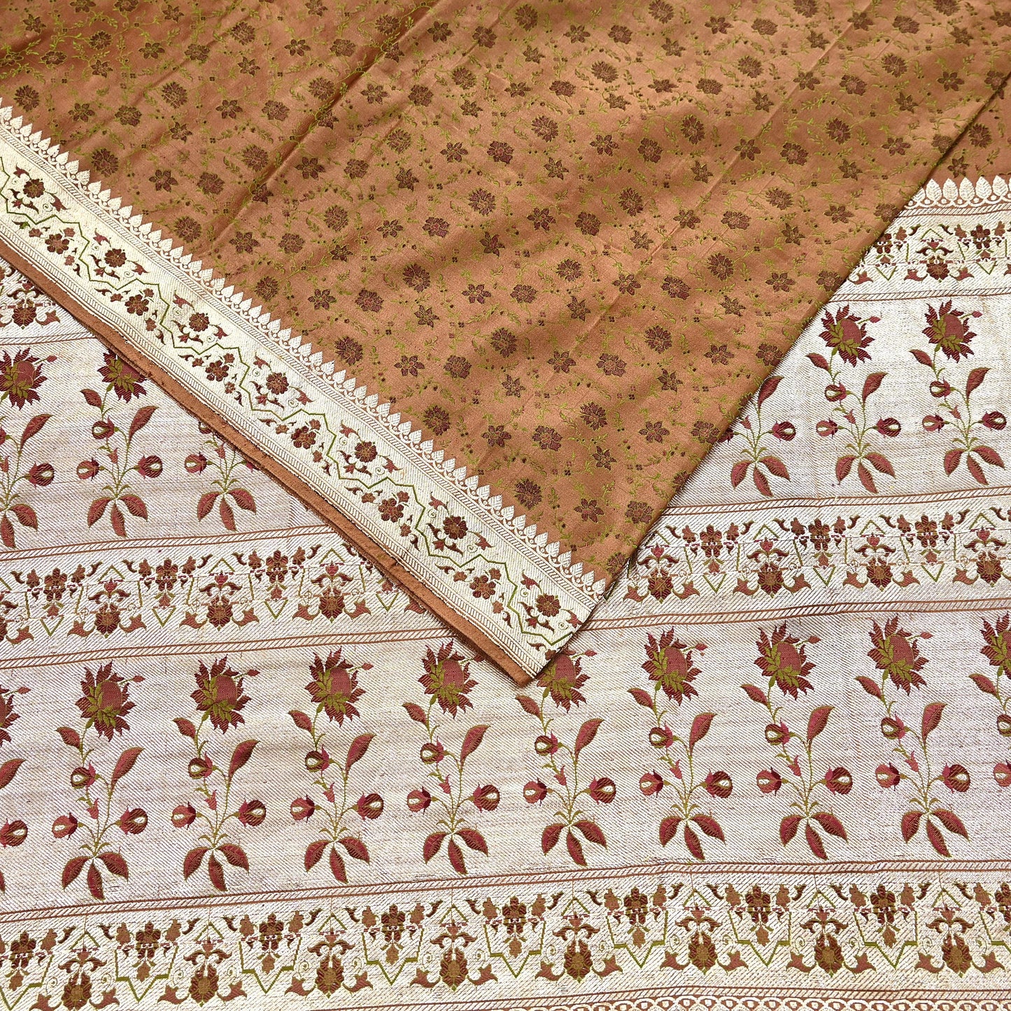 Indian Vintage Brown Heavy Wedding Saree Pure Satin Silk Woven Tanchoi Brocade Sari Fabric Golden Zari 5Yard Indian Sari