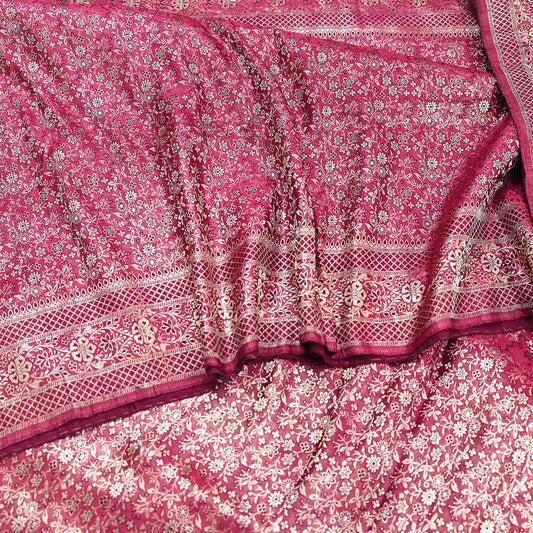 Indian Vintage Sari Wine Heavy Wedding Pure Satin Silk Woven Banarasi Tanchoi Saree 5Yd Ethnic Craft Fabric Upcycle Bridal Heavy Sarees