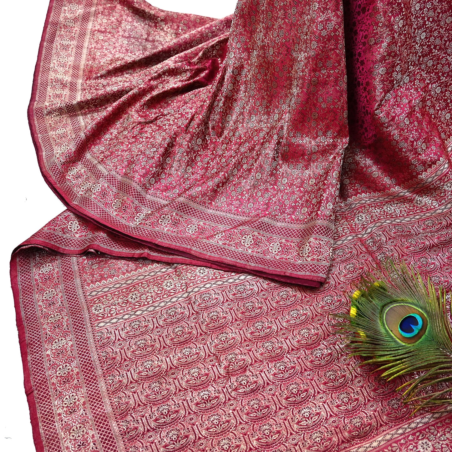 Indian Vintage Sari Wine Heavy Wedding Pure Satin Silk Woven Banarasi Tanchoi Saree 5Yd Ethnic Craft Fabric Upcycle Bridal Heavy Sarees