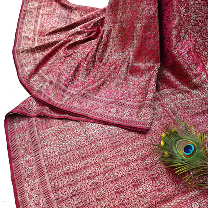 Indian Vintage Sari Wine Heavy Wedding Pure Satin Silk Woven Banarasi Tanchoi Saree 5Yd Ethnic Craft Fabric Upcycle Bridal Heavy Sarees