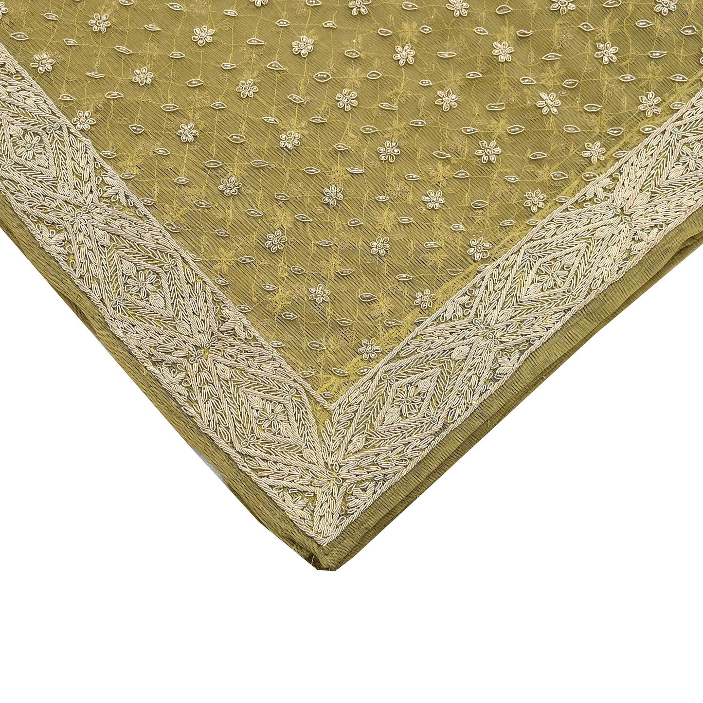 Indian Vintage Heavy Green Dupatta Net Mesh Long Stole Hand Embroidered Scarf Zardozi Zari Sequins Stole Bridal Veil