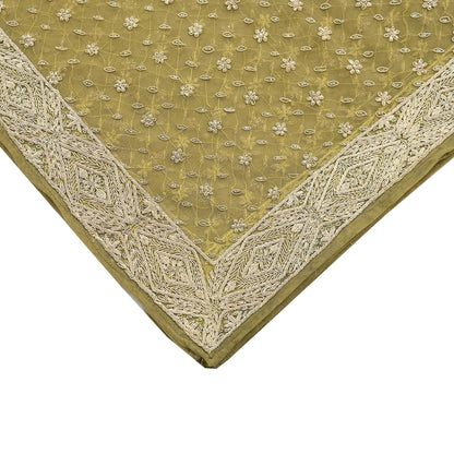 Indian Vintage Heavy Green Dupatta Net Mesh Long Stole Hand Embroidered Scarf Zardozi Zari Sequins Stole Bridal Veil