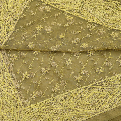 Indian Vintage Heavy Green Dupatta Net Mesh Long Stole Hand Embroidered Scarf Zardozi Zari Sequins Stole Bridal Veil