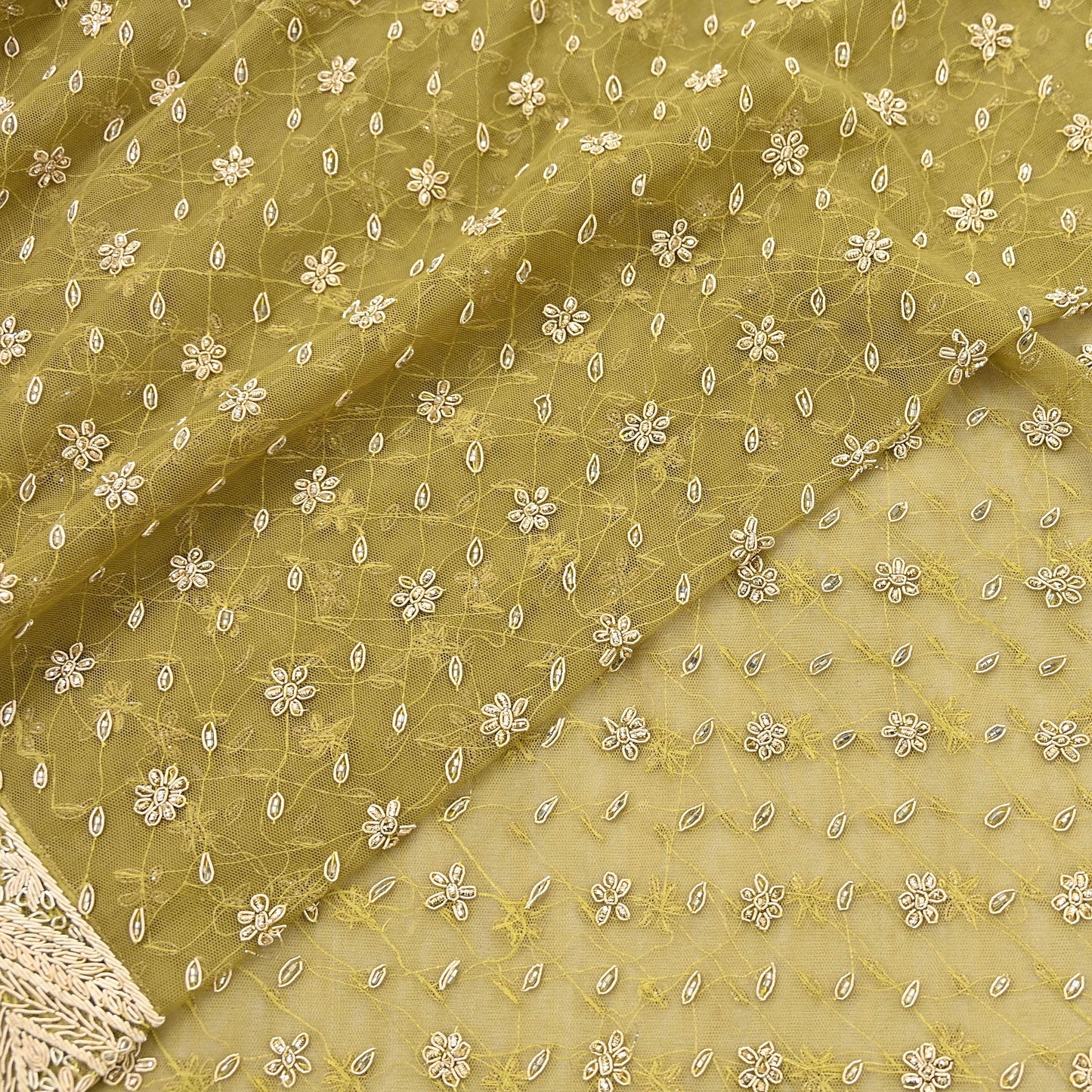 Indian Vintage Heavy Green Dupatta Net Mesh Long Stole Hand Embroidered Scarf Zardozi Zari Sequins Stole Bridal Veil