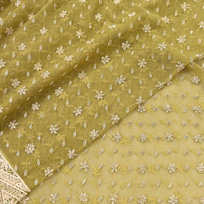 Indian Vintage Heavy Green Dupatta Net Mesh Long Stole Hand Embroidered Scarf Zardozi Zari Sequins Stole Bridal Veil