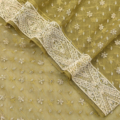 Indian Vintage Heavy Green Dupatta Net Mesh Long Stole Hand Embroidered Scarf Zardozi Zari Sequins Stole Bridal Veil