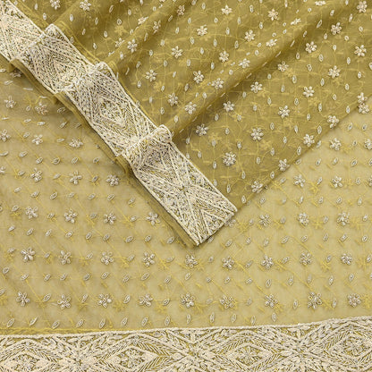 Indian Vintage Heavy Green Dupatta Net Mesh Long Stole Hand Embroidered Scarf Zardozi Zari Sequins Stole Bridal Veil