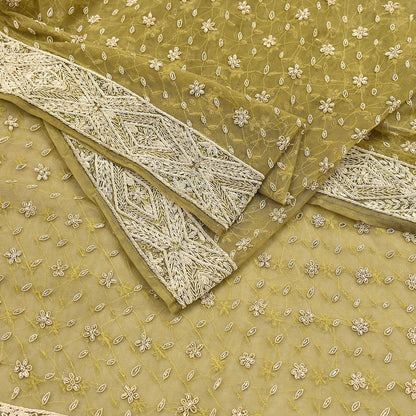 Indian Vintage Heavy Green Dupatta Net Mesh Long Stole Hand Embroidered Scarf Zardozi Zari Sequins Stole Bridal Veil