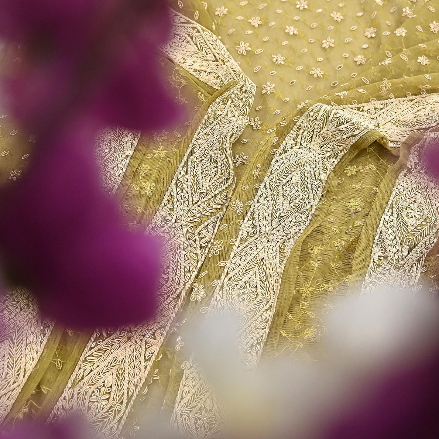 Indian Vintage Heavy Green Dupatta Net Mesh Long Stole Hand Embroidered Scarf Zardozi Zari Sequins Stole Bridal Veil