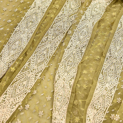 Indian Vintage Heavy Green Dupatta Net Mesh Long Stole Hand Embroidered Scarf Zardozi Zari Sequins Stole Bridal Veil