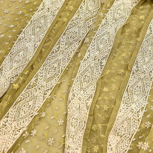 Indian Vintage Heavy Green Dupatta Net Mesh Long Stole Hand Embroidered Scarf Zardozi Zari Sequins Stole Bridal Veil