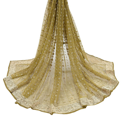 Indian Vintage Heavy Green Dupatta Net Mesh Long Stole Hand Embroidered Scarf Zardozi Zari Sequins Stole Bridal Veil