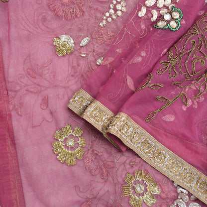 Indian Vintage Heavy Bridal Dupatta Pink Net Mesh Long Stole Hand Embroidered Scarves Silver Zardozi Dabka Zari Sequins Wedding Dupatta