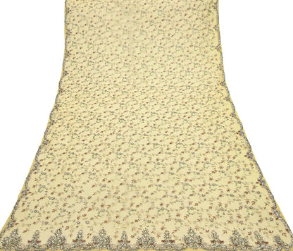 Indian Vintage Heavy Yellow Dupatta Net Mesh Long Stole Hand Embroidered Scarves Golden Zardozi Dabka Zari Stole