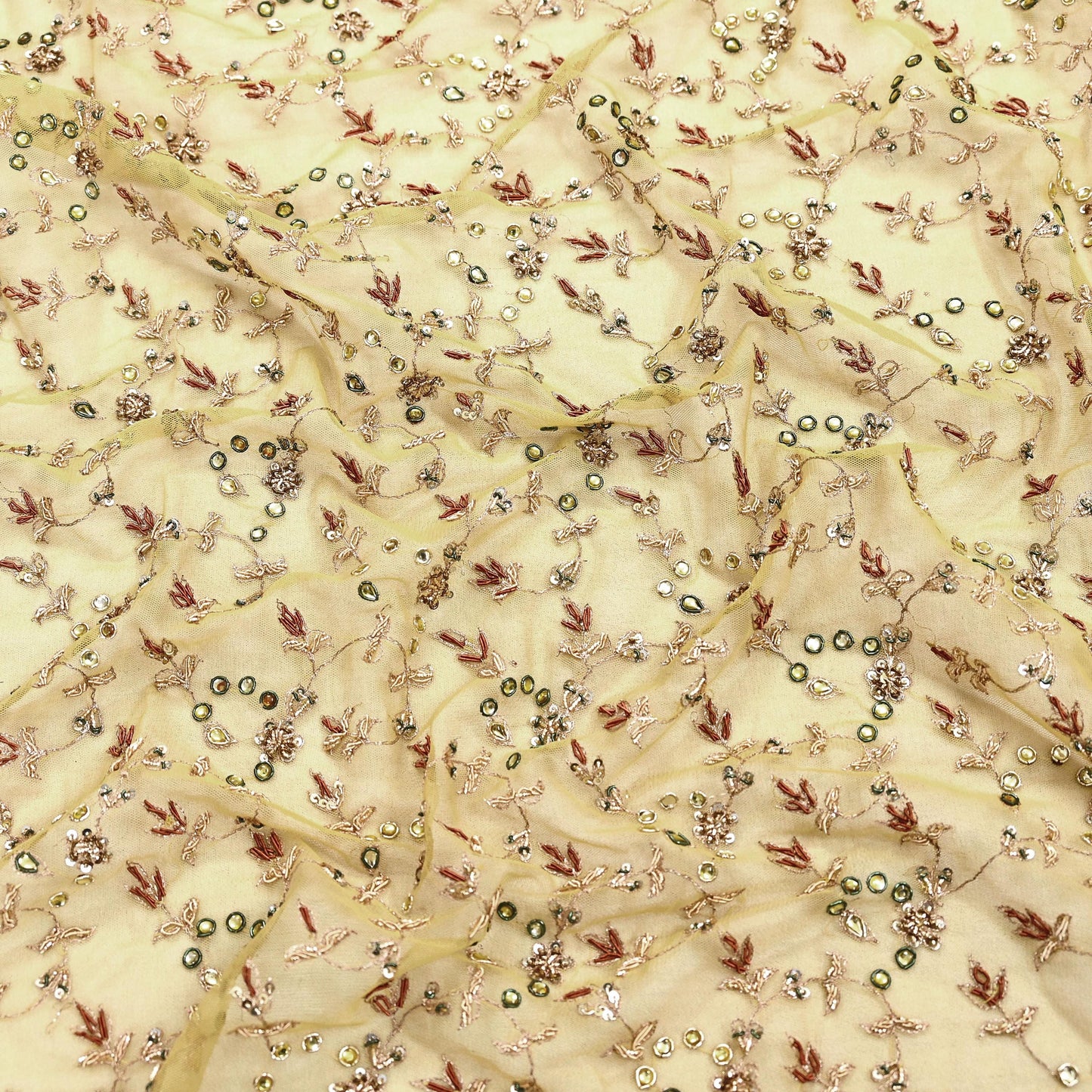 Indian Vintage Heavy Yellow Dupatta Net Mesh Long Stole Hand Embroidered Scarves Golden Zardozi Dabka Zari Stole