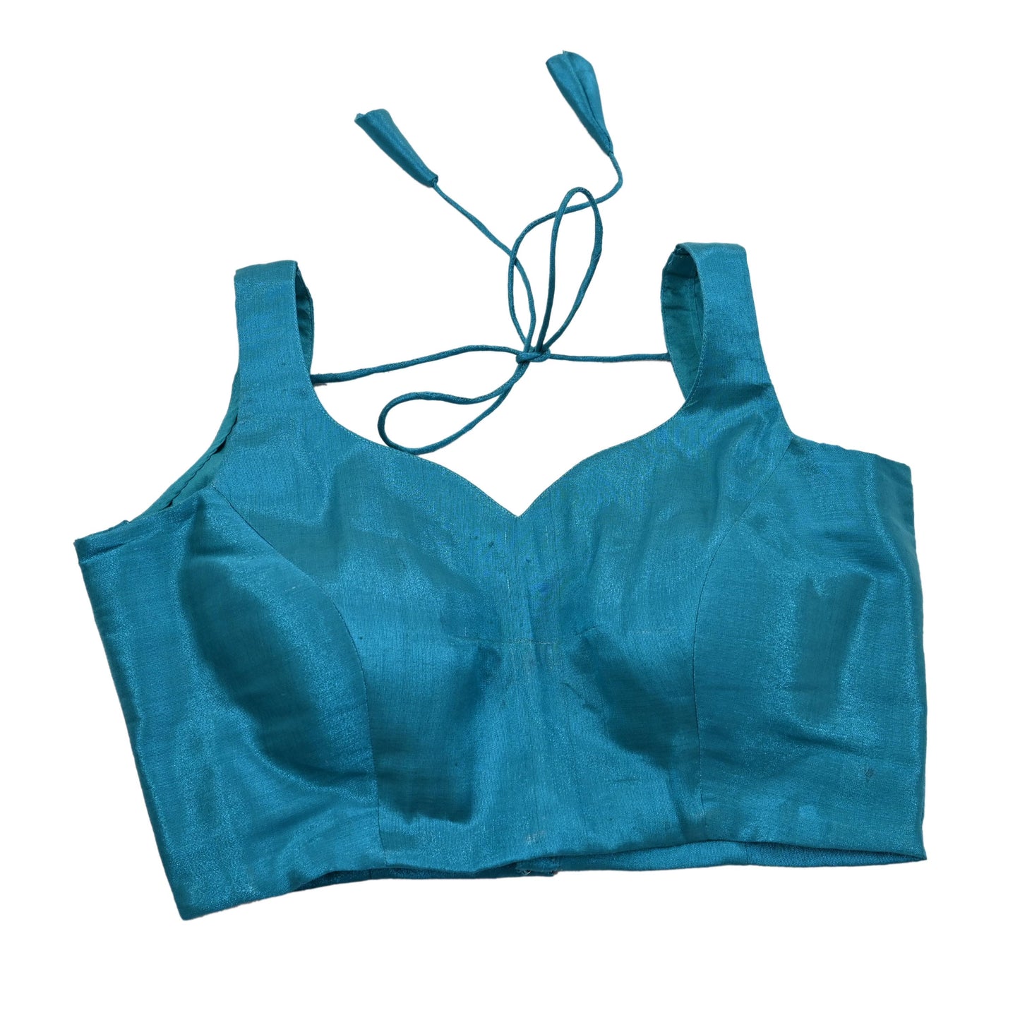 New Blue Cotton Silk Sleeveless Padded Blouse Top Handmade Crop Top Party Wear Bollywood Blouse