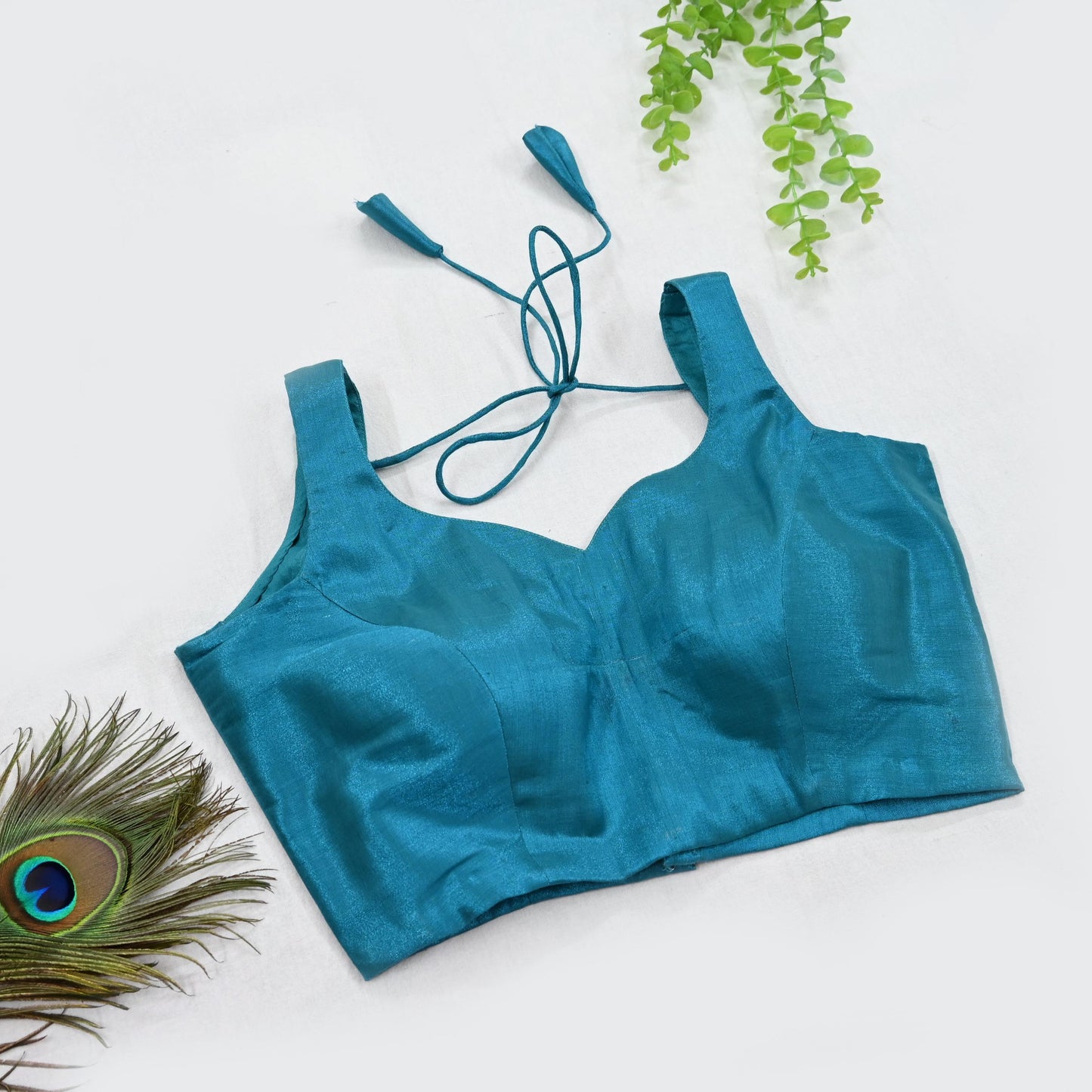 New Blue Cotton Silk Sleeveless Padded Blouse Top Handmade Crop Top Party Wear Bollywood Blouse