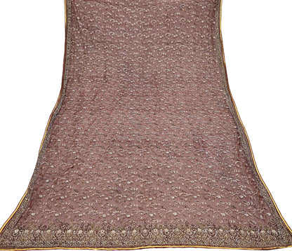 Indian Vintage Heavy Wedding Maroon Dupatta Net Mesh Long Stole Hand Embroidered Scarves Golden Zardozi Zari Sequins Dridal Veil Hijab