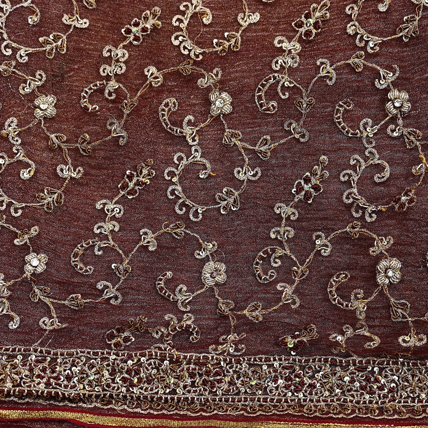 Indian Vintage Heavy Wedding Maroon Dupatta Net Mesh Long Stole Hand Embroidered Scarves Golden Zardozi Zari Sequins Dridal Veil Hijab