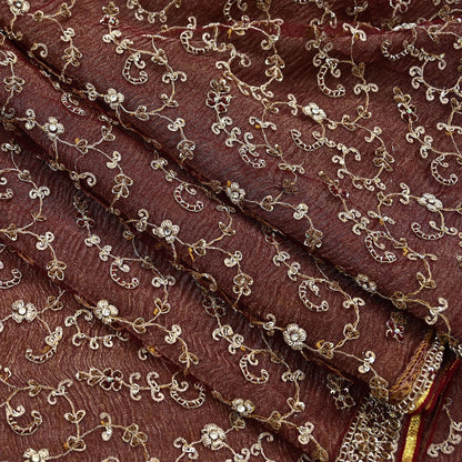 Indian Vintage Heavy Wedding Maroon Dupatta Net Mesh Long Stole Hand Embroidered Scarves Golden Zardozi Zari Sequins Dridal Veil Hijab